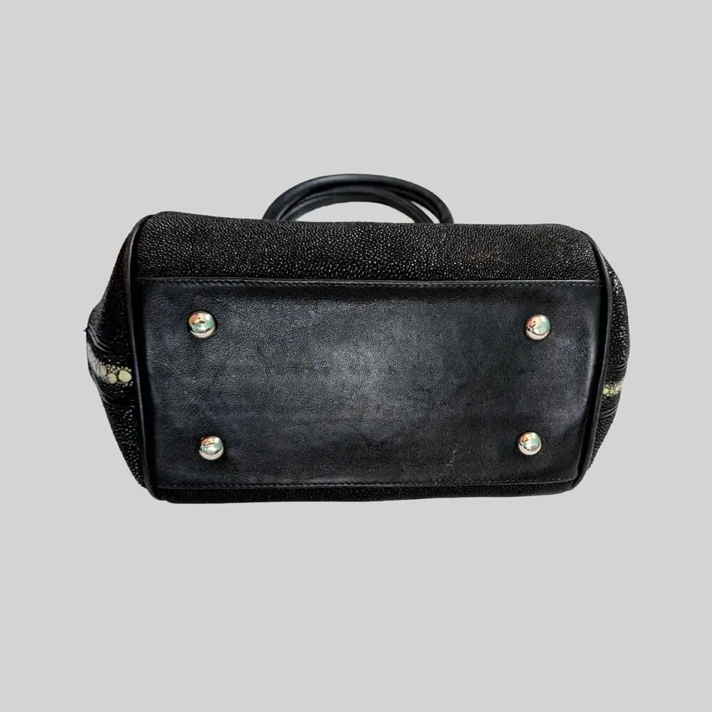 Vintage Stingray Leather Purse Handbag Satchel Black Exotic Genuine Shagreen